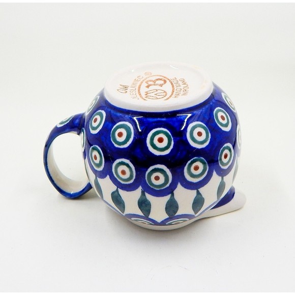Zaklady Boleslaweic Polish Pottery Peacock Feather Bubble Creamer Pitcher Jug - Picture 8 of 10